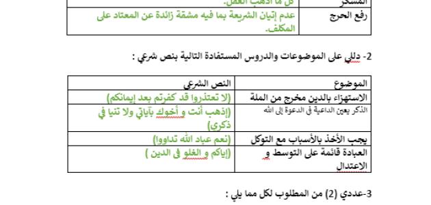 مراجعة شاملة  تربية اسلامية -الصف الثالث متوسط  فضل ثالث  لعام دراسي 1445