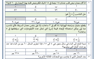 حل التناسب صف أول متوسط فصل ثاني