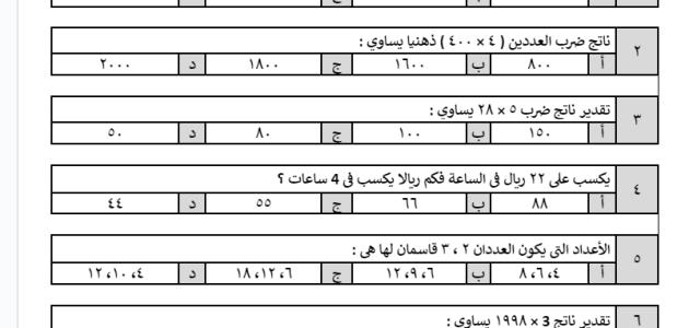 اختبار رقم 2  رياضيات نهاية الفصل الدراسي الثاني (الدور الأول) من العام الدراسي ١٤٤٥ هـ