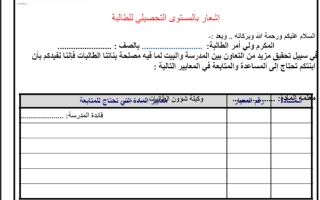 بنات نموذج اشعار لولي الأمر  جميع الصفوف   لعام دراسي 1445هــ