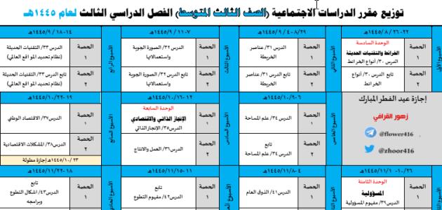 توزيع مقرر الدراسات الاجتماعية الصف الثاني متوسط الفصل الثالث1445.pdf