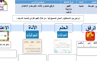 ورقة عمل الرفق الحلم والأناة التوسط والاعتدال ثاني متوسط التعليم السعودي