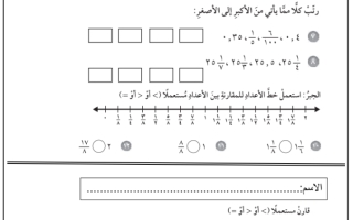 ورقة عمل لدرس الكسور العشرية والكسور الاعتيادية والاعداد الكسرية صف رابع