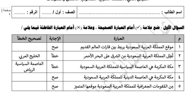 ورق عمل مادة الدراسات الاجتماعية   اول ثانوي ف3