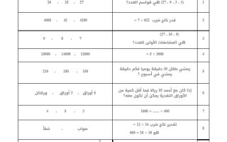 اختبار نصفي رياضيات رابع الفصل الثاني