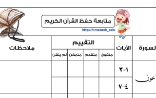 استمارة متابعة القران لغتي بنات للصف الأول صف اول ابتدائي  ف2 #منهاج_سعودي