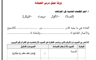 أوراق عمل إسلامية الصف الرابع الفصل الثانى لعام1445